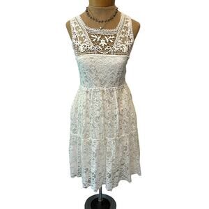 Its Pink white floral lace dress fit & flair lined coquette romantic feminine Sm